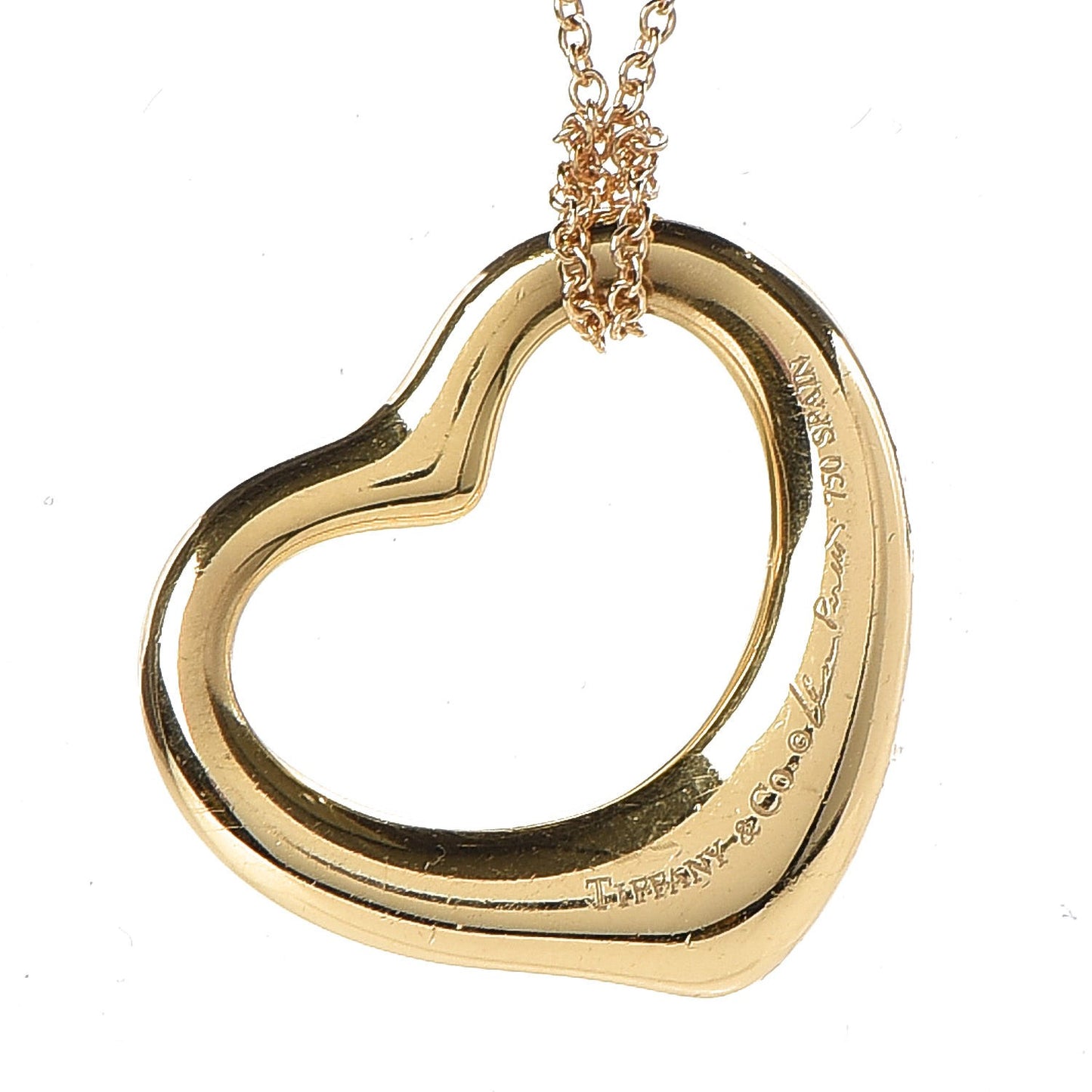 18K Yellow Gold Diamond 22mm Elsa Peretti Open Heart Pendant Necklace