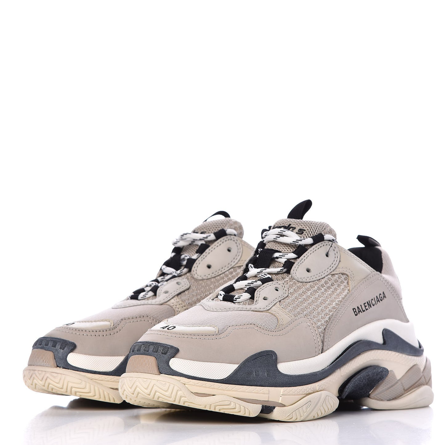 Fabric Mesh Womens Triple S Sneakers 40 Beige Black