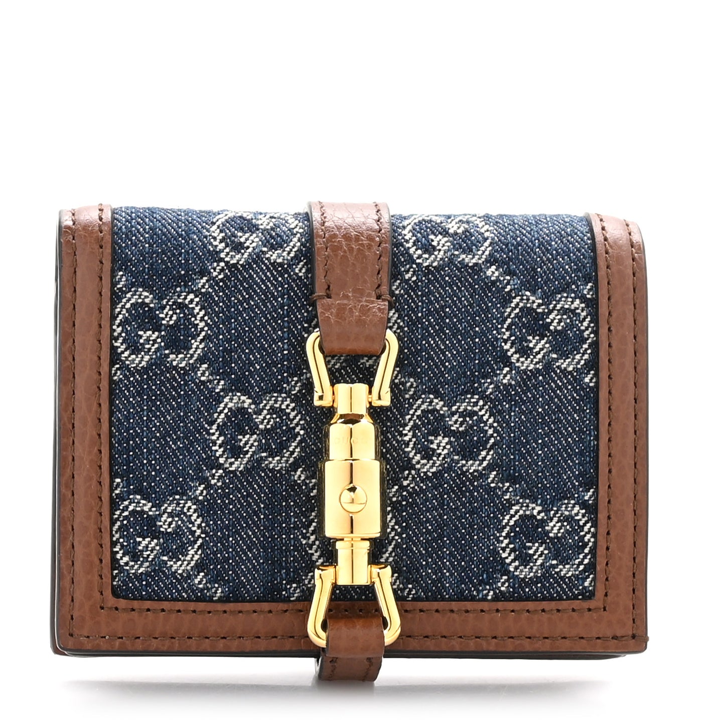 New Denim GG Monogram Jackie 1961 Card Case Blue Tea Cuir