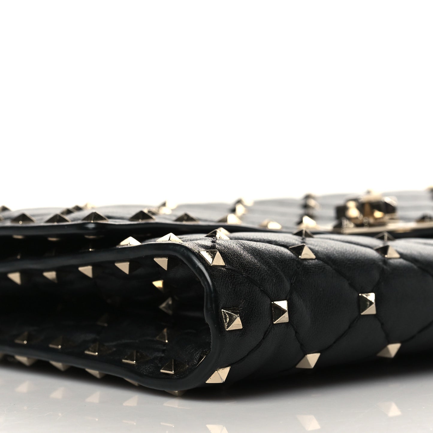 Lambskin Rockstud Spike Wallet on Chain Black