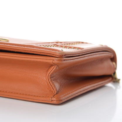 Christian Dior Calfskin Studded Diorama Top Handle Wallet on Chain Pouch Orange 11 of 14