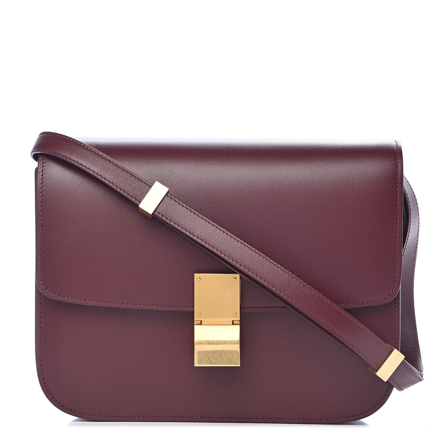 Box Calfskin Medium Classic Box Flap Bag Burgundy
