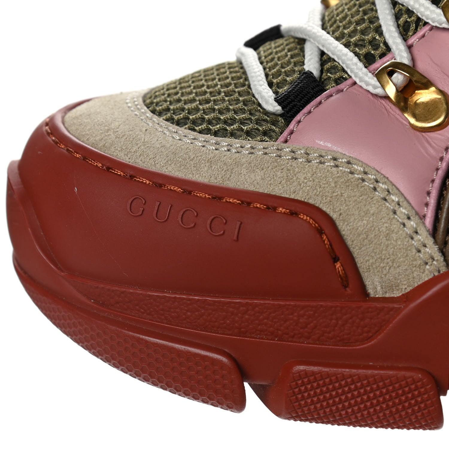 Gucci X SEGA Mesh Canvas Calfskin Womens Flashtrek Sneakers 39 Military Oatmeal Carmine Rose Ardesia 8 of 10