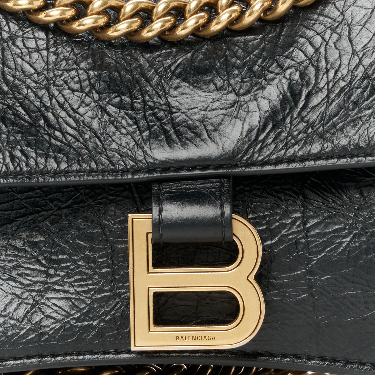 Balenciaga Crushed Calfskin Quilted Aged Gold Hardware Small Crush Chain Bag Black 8 of 10