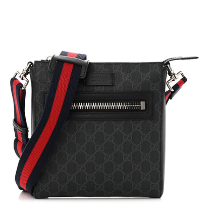 Gucci GG Supreme Monogram Web Small Flat Messenger Bag Black Grey 1 of 11