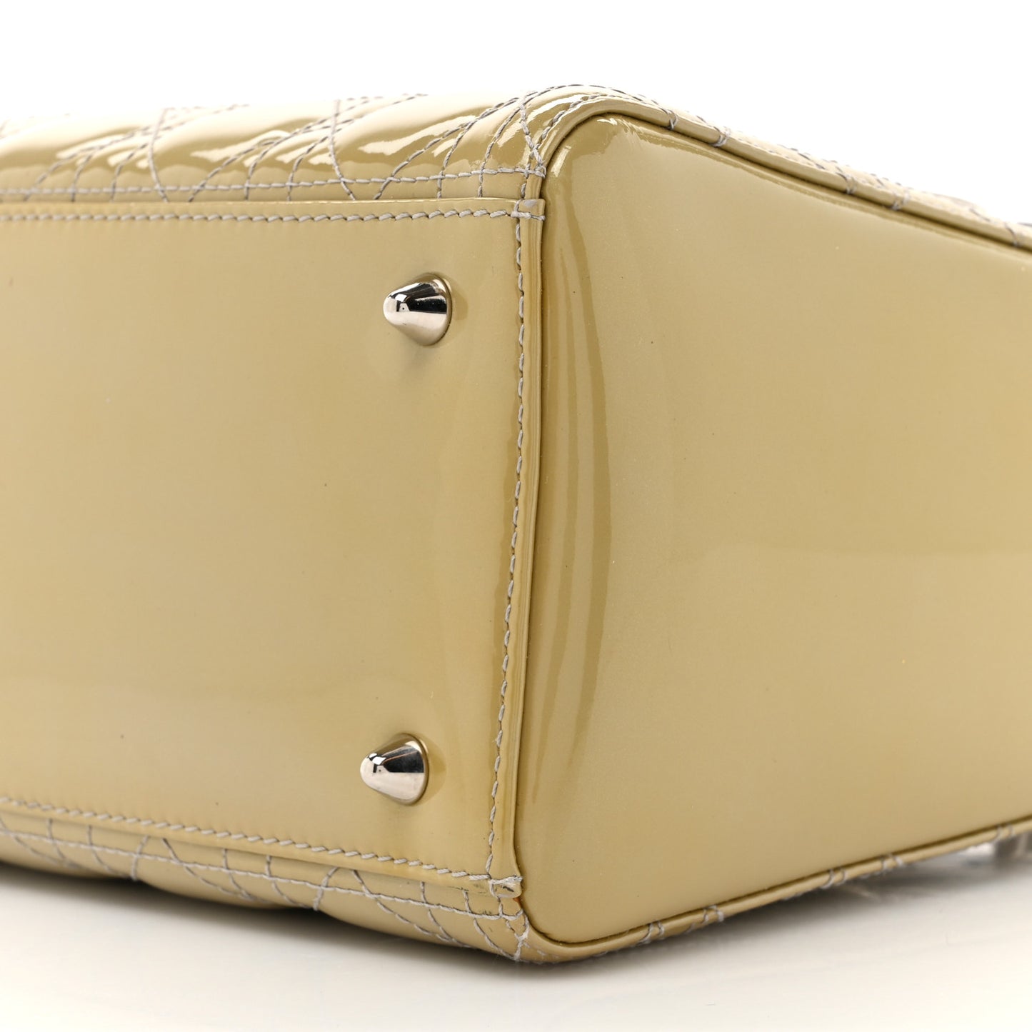 Patent Cannage Studded Double Strap Medium Lady Dior Beige