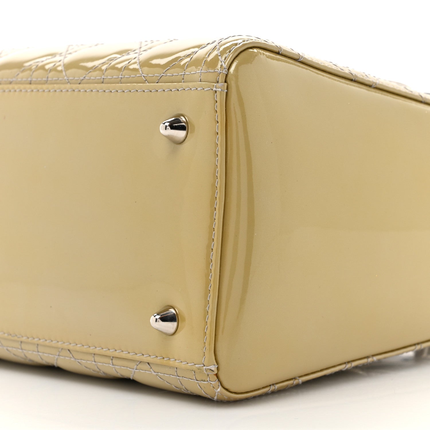 Christian Dior Patent Cannage Studded Double Strap Medium Lady Dior Beige 9 of 16