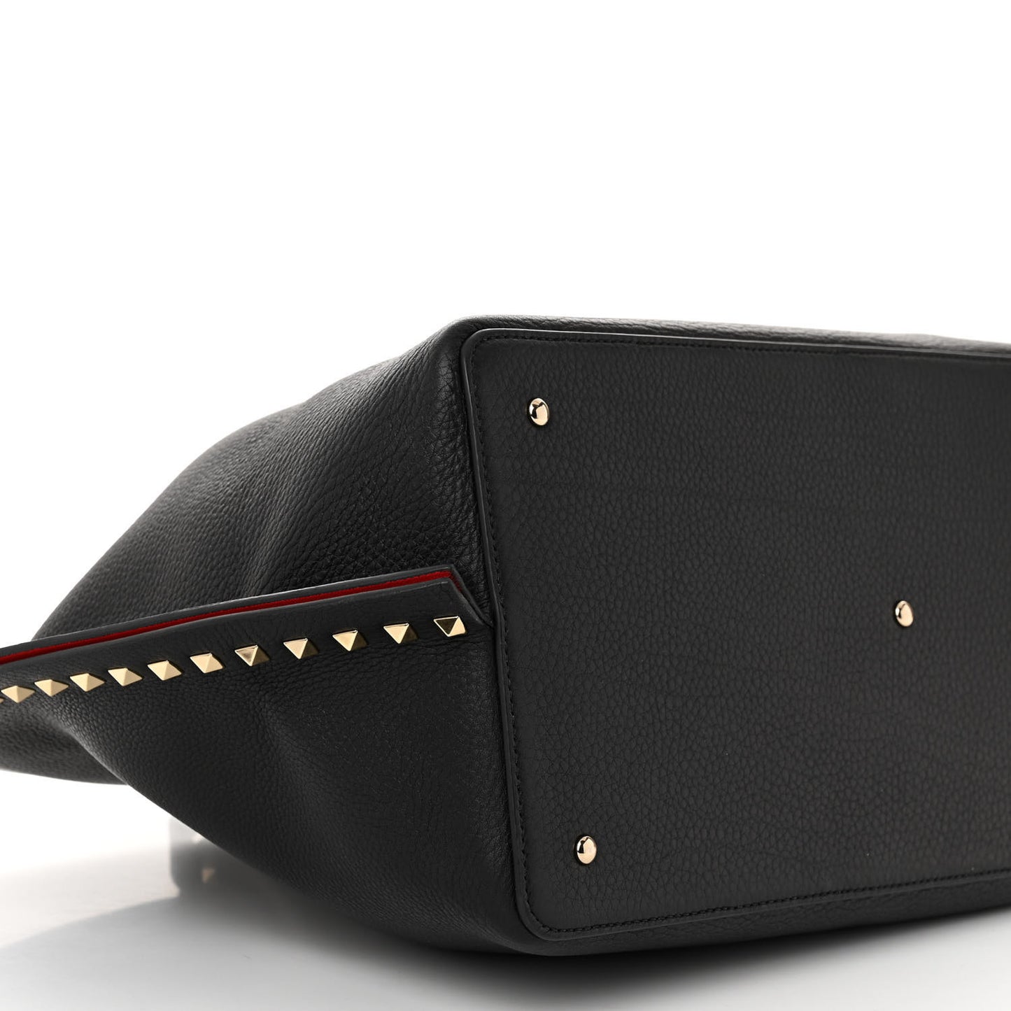 Grained Calfskin Rockstud Shoulder Tote Black