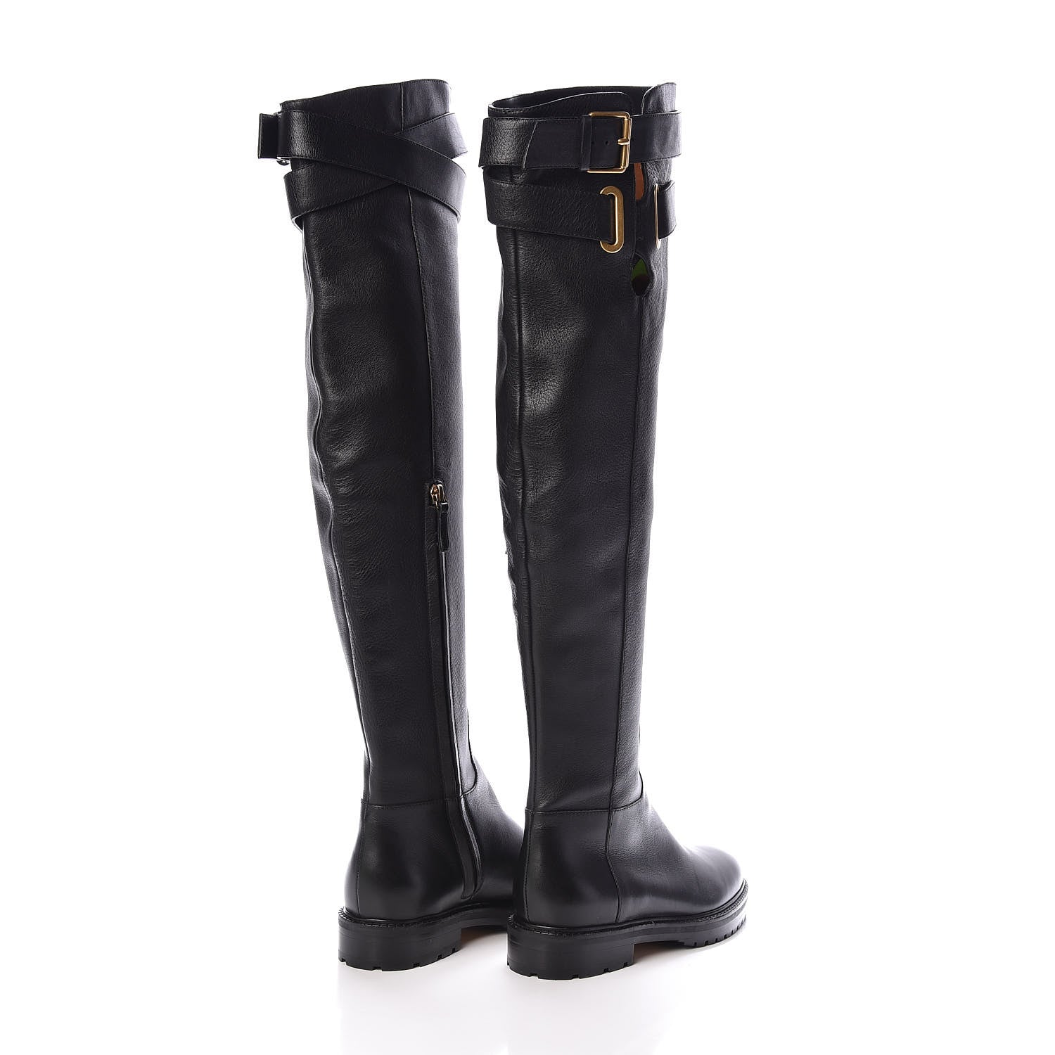 Valentino Garavani Calfskin Knee High Buckle Boots 36 Black 4 of 6