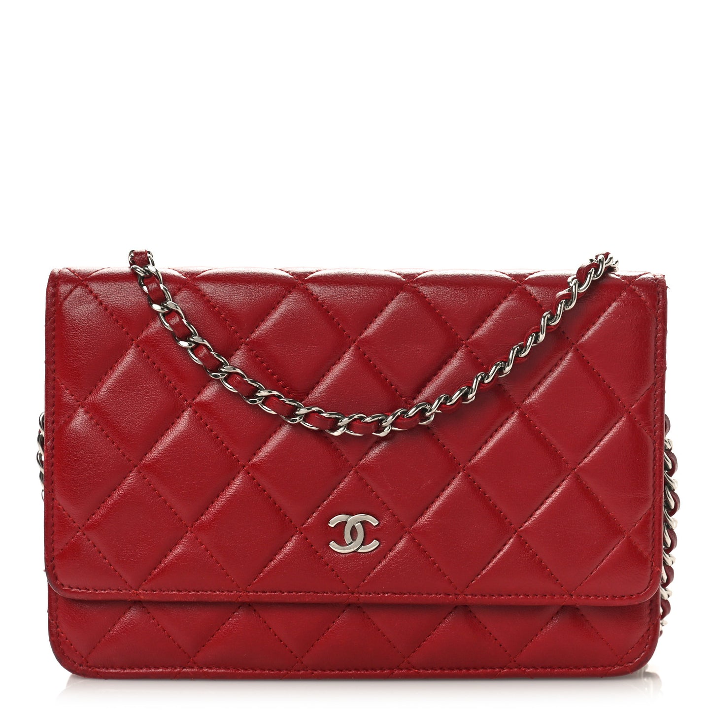 Lambskin Quilted Wallet On Chain WOC Red