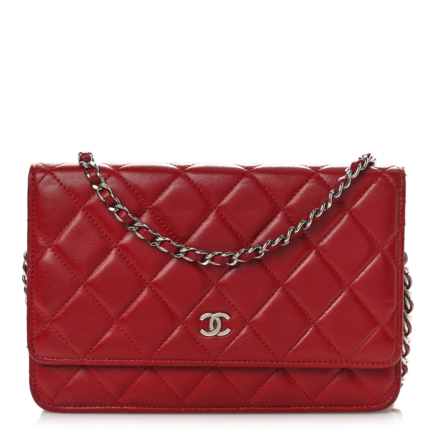 Chanel Lambskin Quilted Wallet On Chain WOC Red 1 of 10