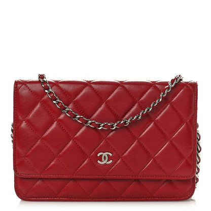 Chanel Lambskin Quilted Wallet On Chain WOC Red 1 of 10