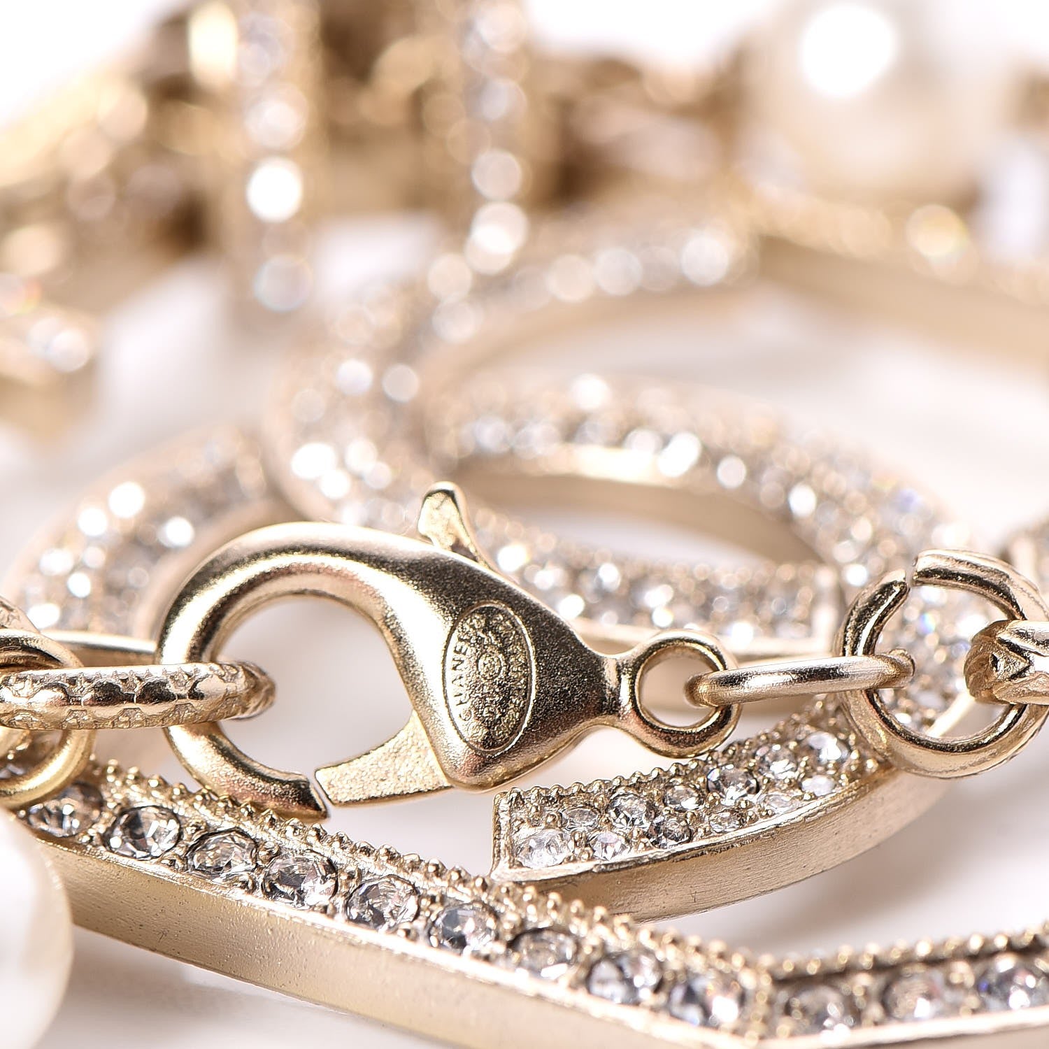 Chanel Pearl Crystal CC Double Strand Necklace Gold 6 of 7