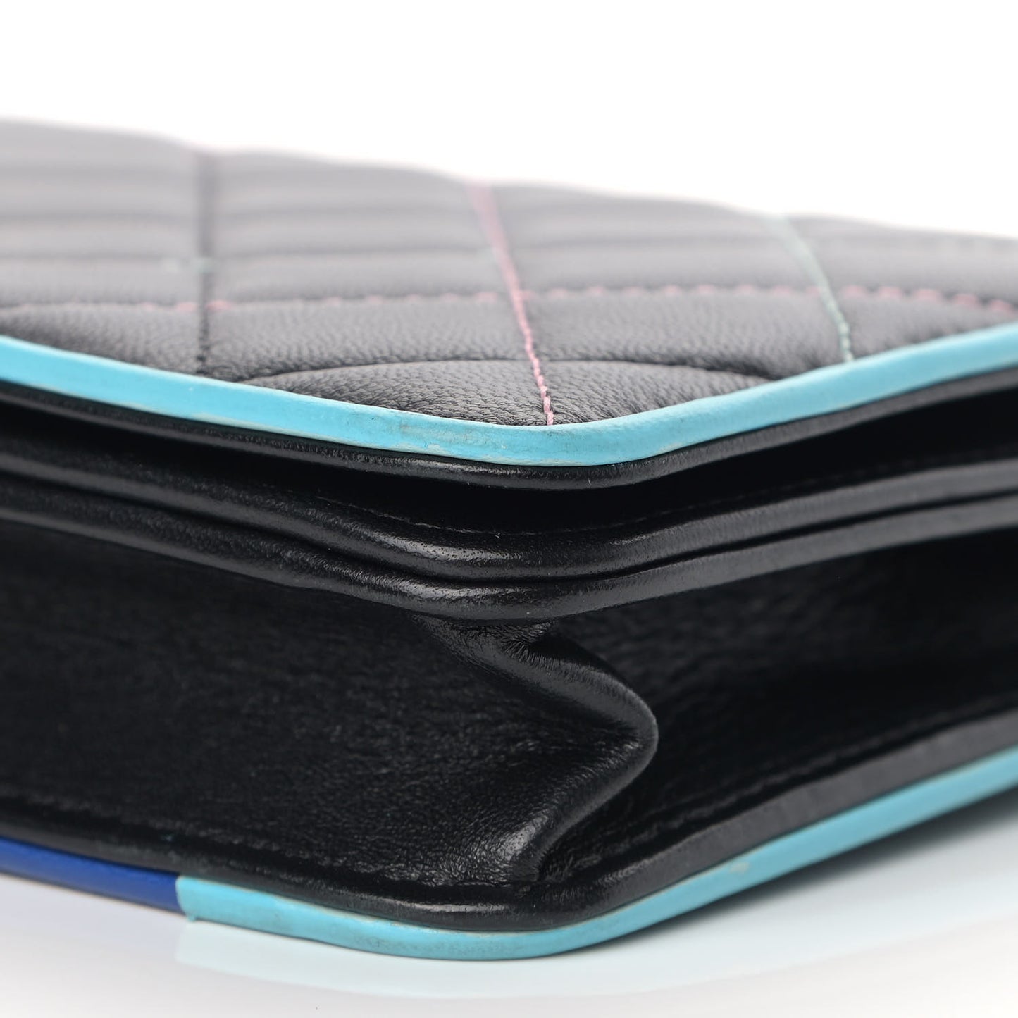 Lambskin Quilted Wallet On Chain WOC Black Pink Light Blue