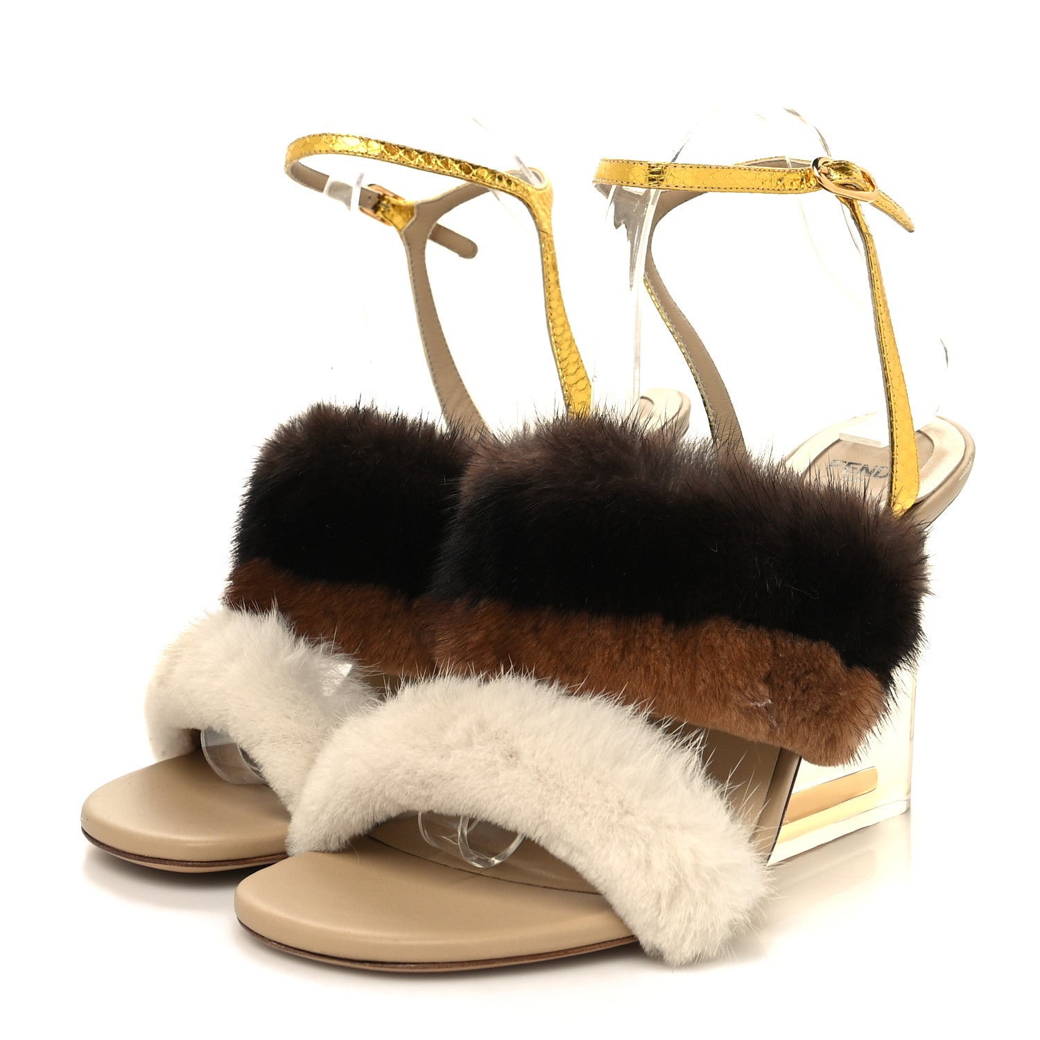 Fendi Mink Ayers Lucite Fendi First 95mm Sandals 40 Natural Brown 3 of 8