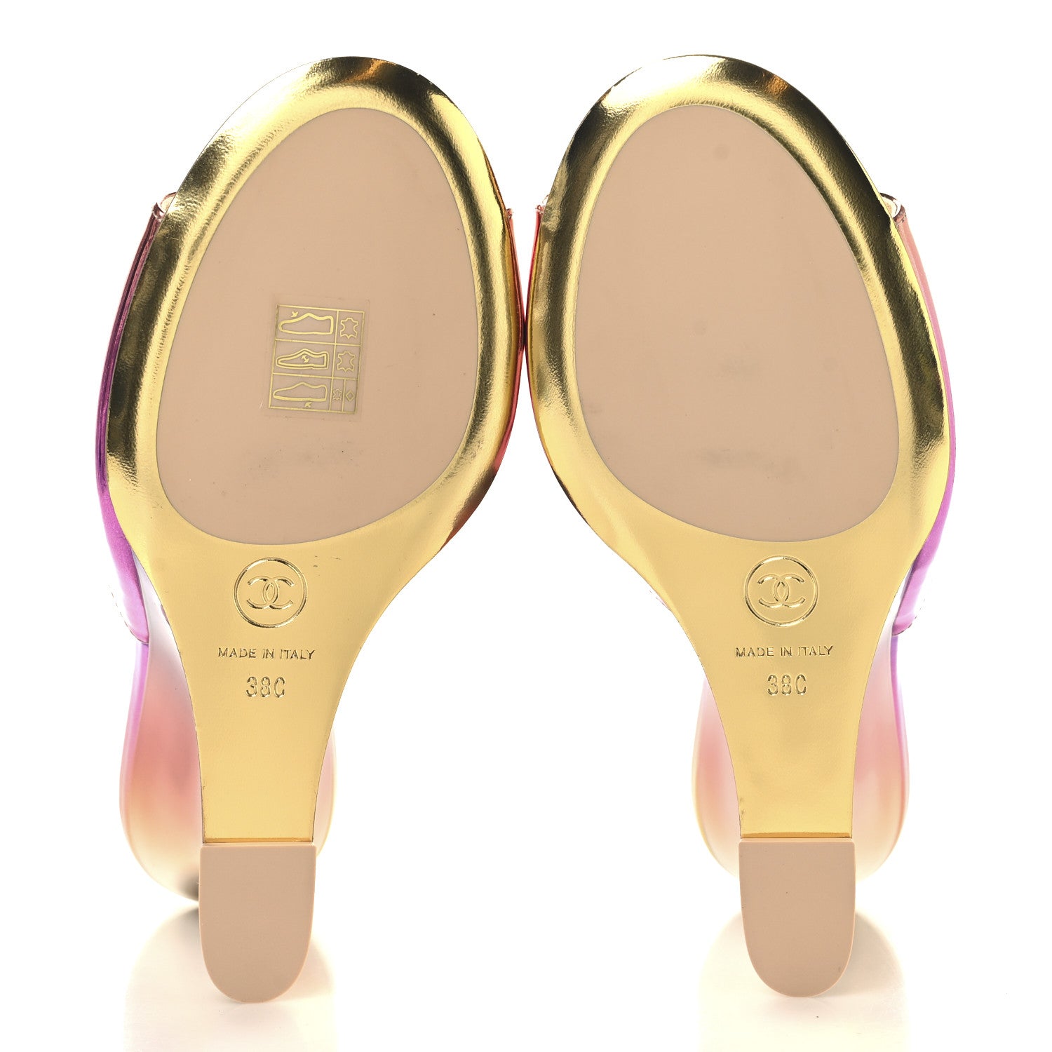 Chanel Laminated Calfskin Wedge Mules 38 Pink Orange Yellow 6 of 9