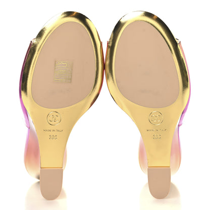 Chanel Laminated Calfskin Wedge Mules 38 Pink Orange Yellow 6 of 9