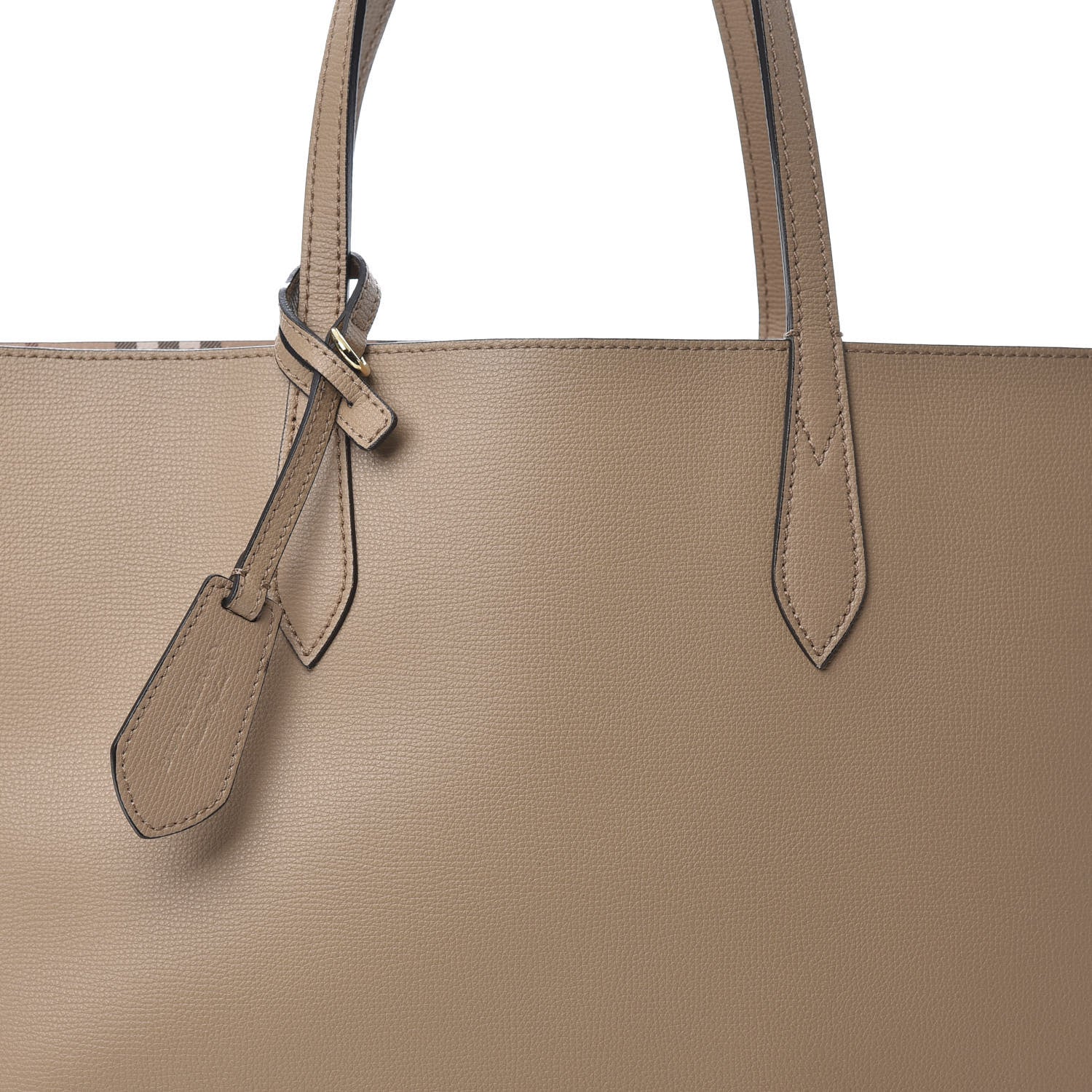 Burberry Grainy Calfskin Haymarket Check Medium Reversible Tote Camel 11 of 16