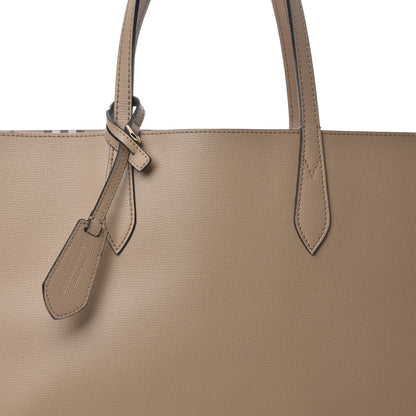 Burberry Grainy Calfskin Haymarket Check Medium Reversible Tote Camel 11 of 16