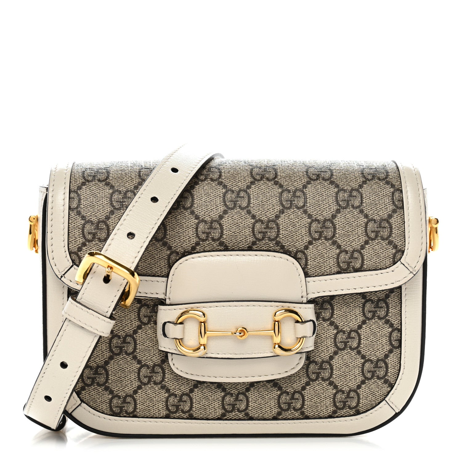 Gucci GG Supreme Monogram Web Mini Horsebit 1955 Shoulder Bag Beige Mystic White 1 of 13