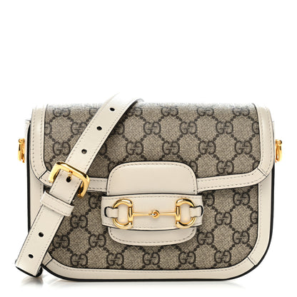 Gucci GG Supreme Monogram Web Mini Horsebit 1955 Shoulder Bag Beige Mystic White 1 of 13