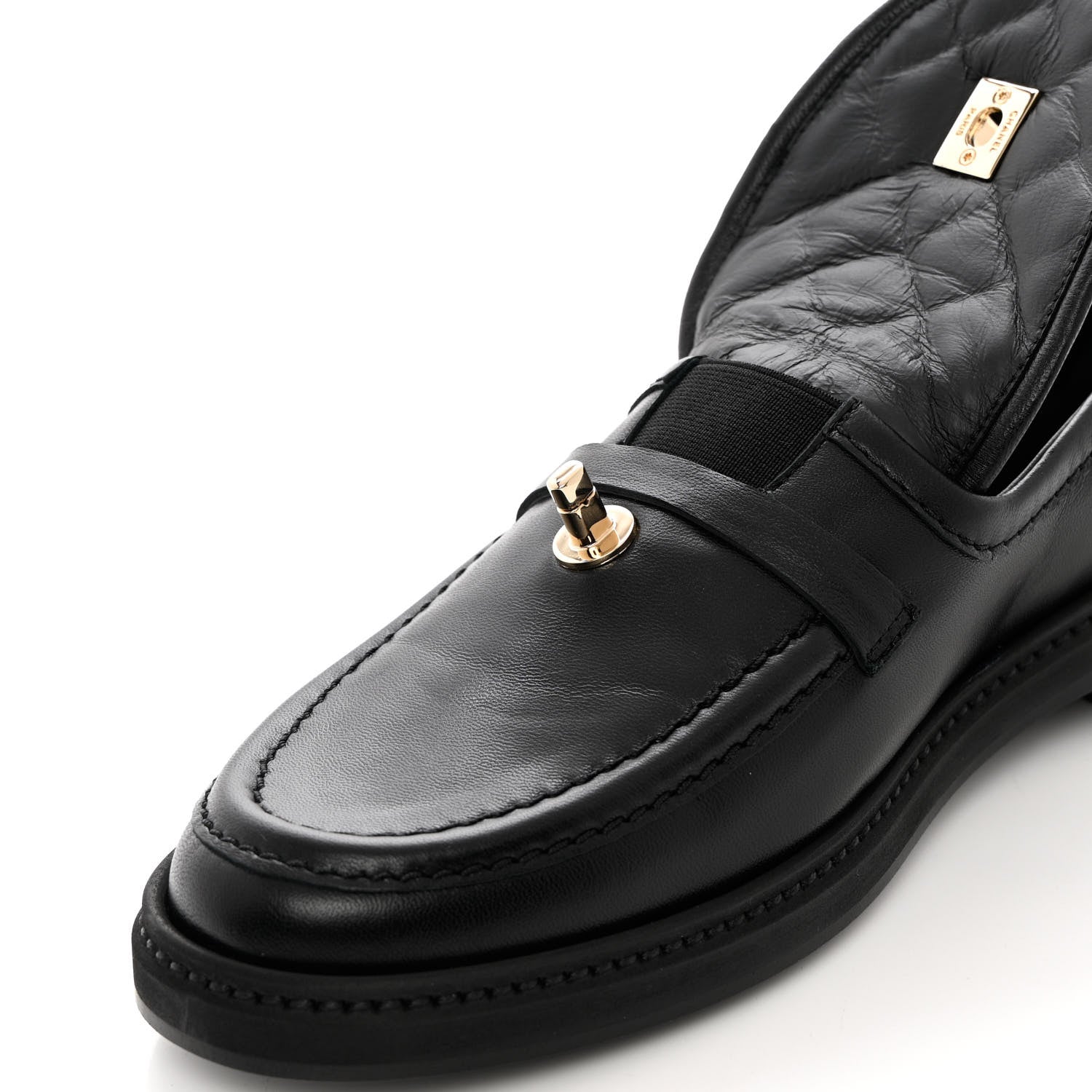 Chanel Lambskin Quilted CC Turnlock Loafers 37.5 Black 10 of 11
