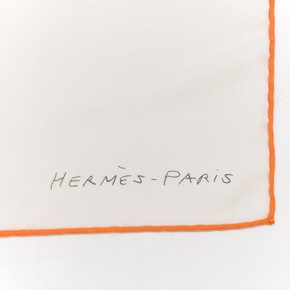 Hermes Cashmere Silk Une Rose Pour Alma Shawl 140 White Sepia Orange 2 of 4