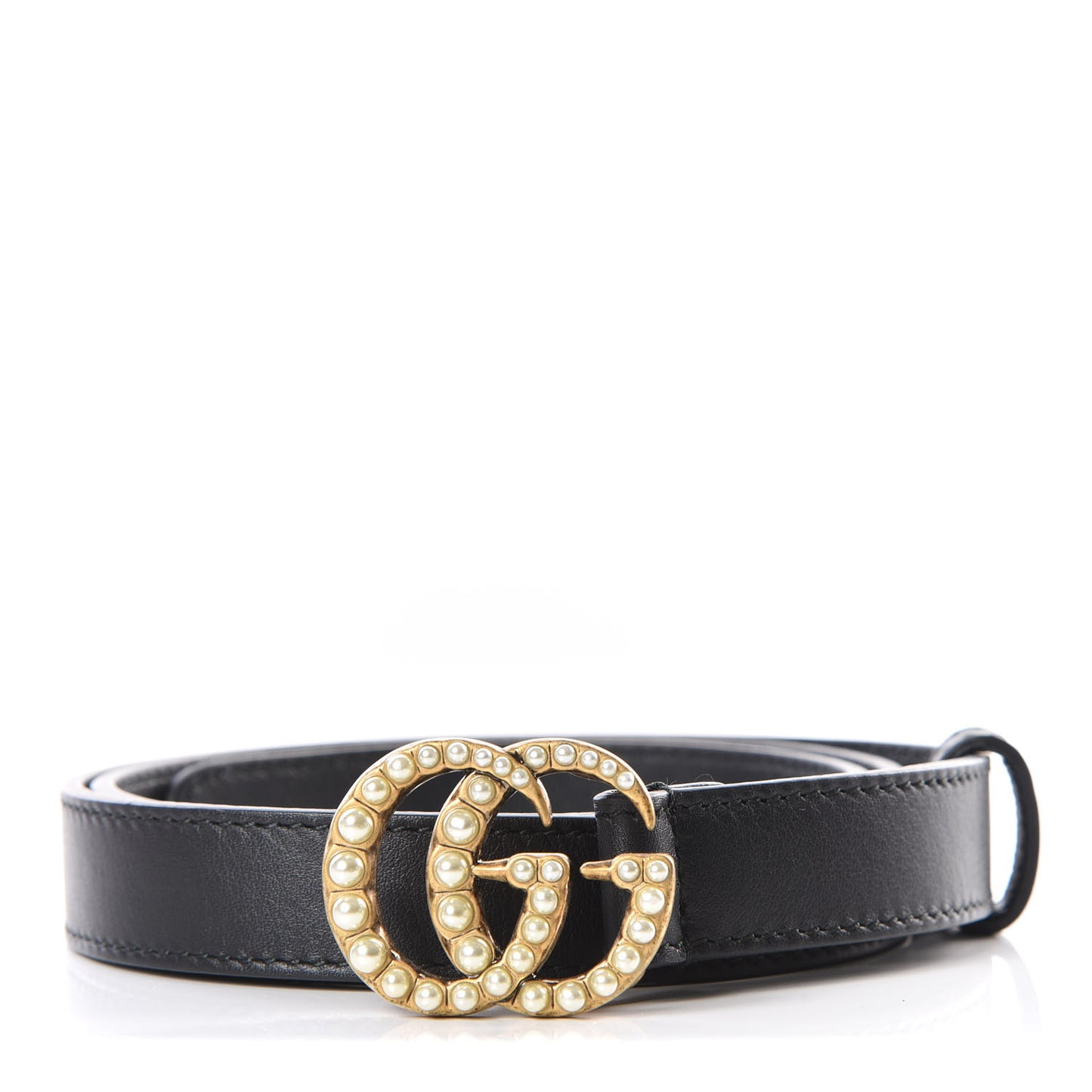 Calfskin Pearl Double G 20mm Belt 75 30 Black Cream