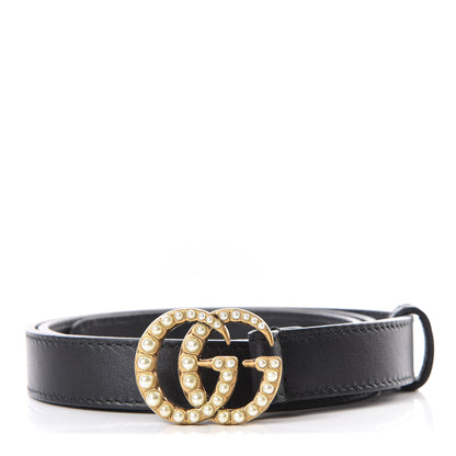 Gucci Calfskin Pearl Double G 20mm Belt 75 30 Black Cream 1 of 6