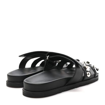 Hermes Calfskin Medor Studded Womens Chypre Sandals 38.5 Black 5 of 10