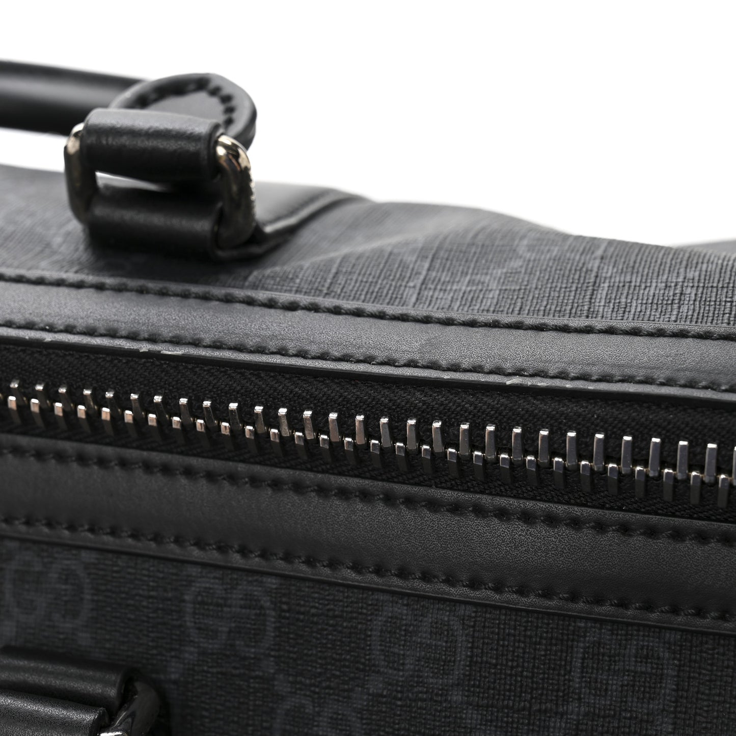 Soft GG Supreme Monogram Appia Calfskin Web Medium Carry On Duffle Bag Black Grey