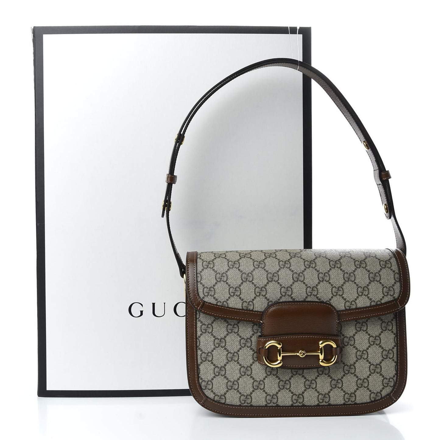 GG Supreme Monogram Horsebit 1955 Shoulder Bag Beige Brown Sugar
