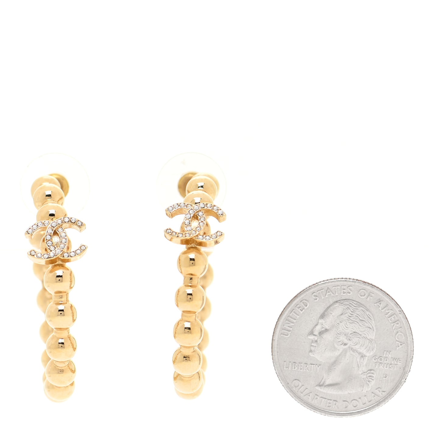 Crystal Bead CC Hoop Earrings Gold
