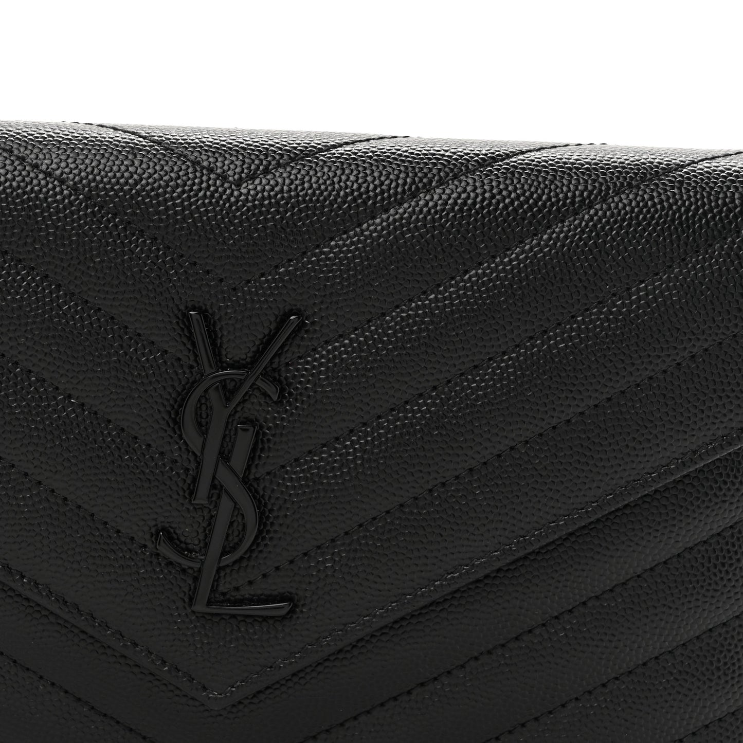 Grain De Poudre Matelasse Chevron Monogram Monochrome Envelope Chain Wallet Black