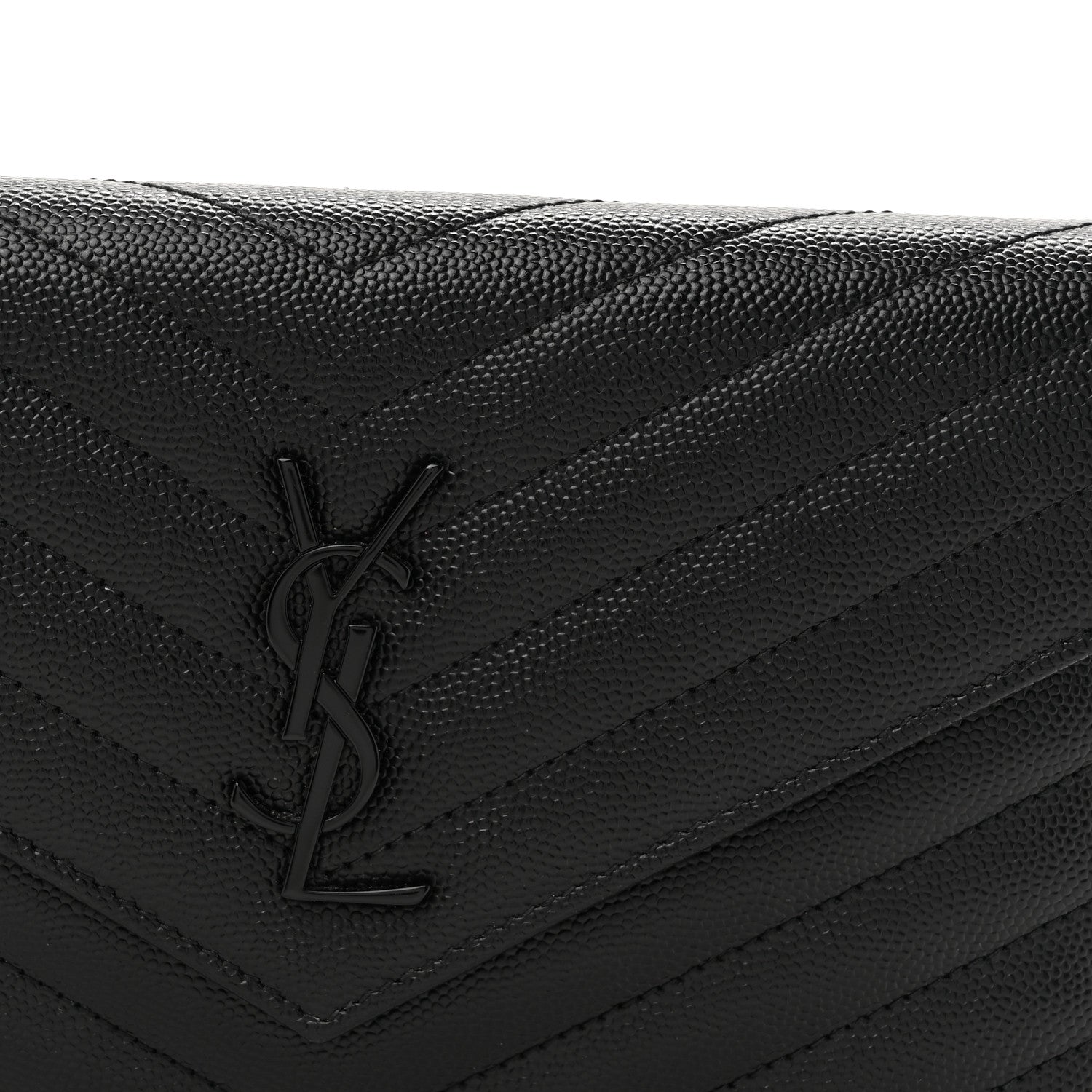 Saint Laurent Grain De Poudre Matelasse Chevron Monogram Monochrome Envelope Chain Wallet Black 8 of 11