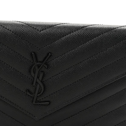 Saint Laurent Grain De Poudre Matelasse Chevron Monogram Monochrome Envelope Chain Wallet Black 8 of 11
