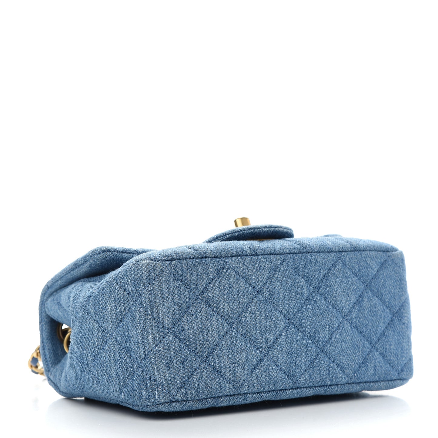 Denim Quilted Mini Pearl Crush Flap Blue