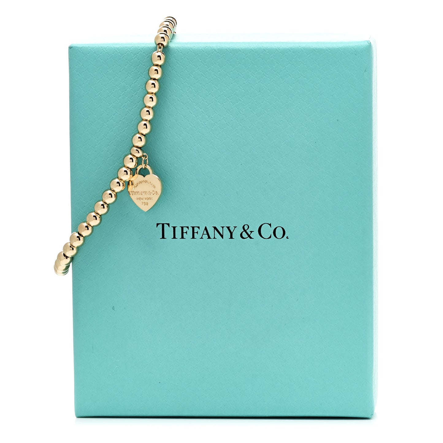 18K Yellow Gold 4mm Return To Tiffany Bead Heart Tag Bracelet