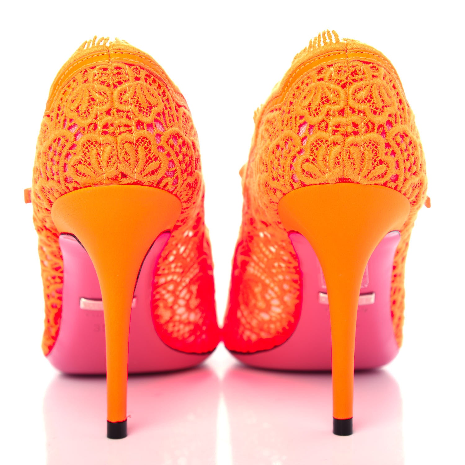 Gucci Lace Pizzo Venice Pumps 35.5 Orange Fluo 7 of 10