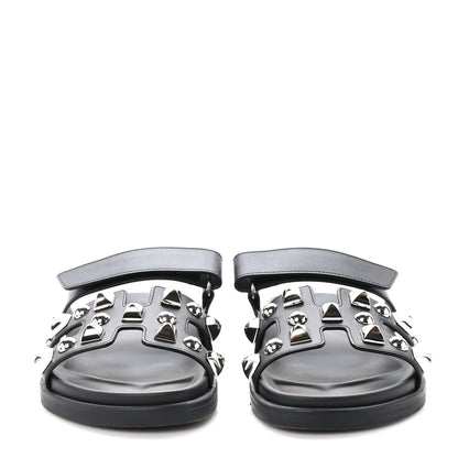 Hermes Calfskin Medor Studded Womens Chypre Sandals 40 Black 2 of 9