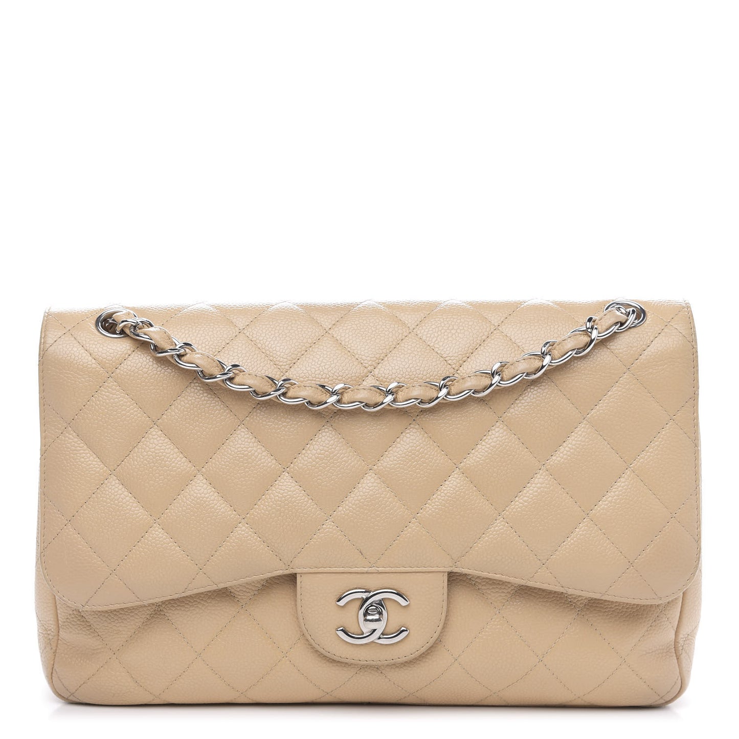 Caviar Quilted Jumbo Double Flap Beige Clair