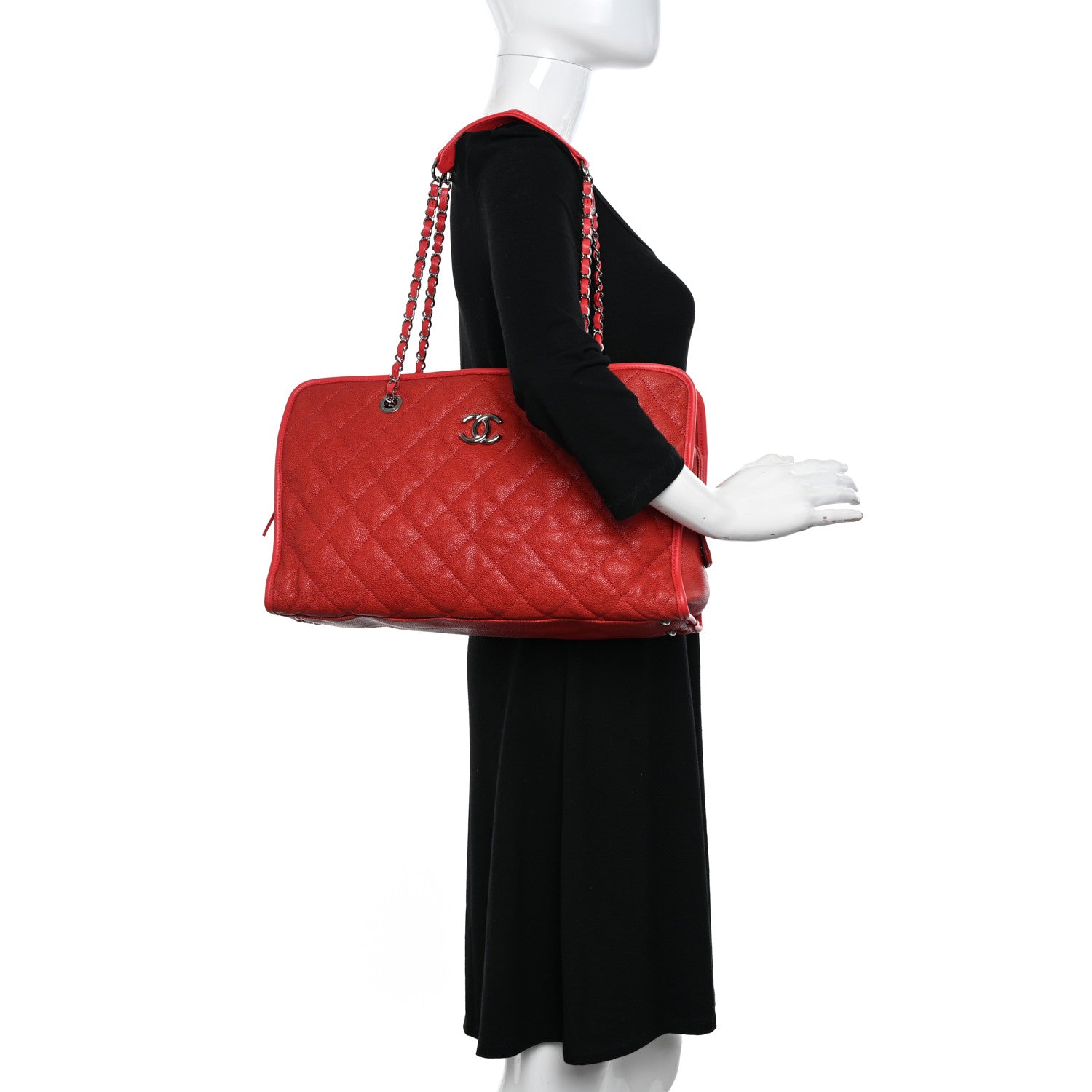 Chanel Caviar Quilted French Riviera Tote Red 2 of 13