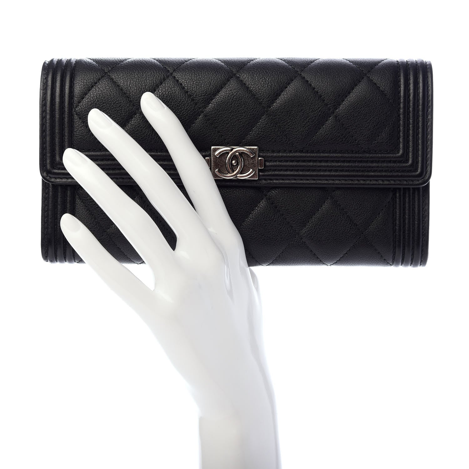 Chanel Calfskin Quilted Large Boy Gusset Flap Wallet Black 2 of 8