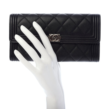 Chanel Calfskin Quilted Large Boy Gusset Flap Wallet Black 2 of 8
