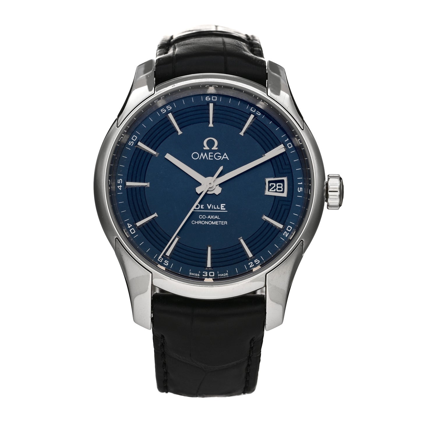 Stainless Steel Alligator 41mm De Ville Hour Vision Automatic Watch Blue 433.33.41.21.03.001