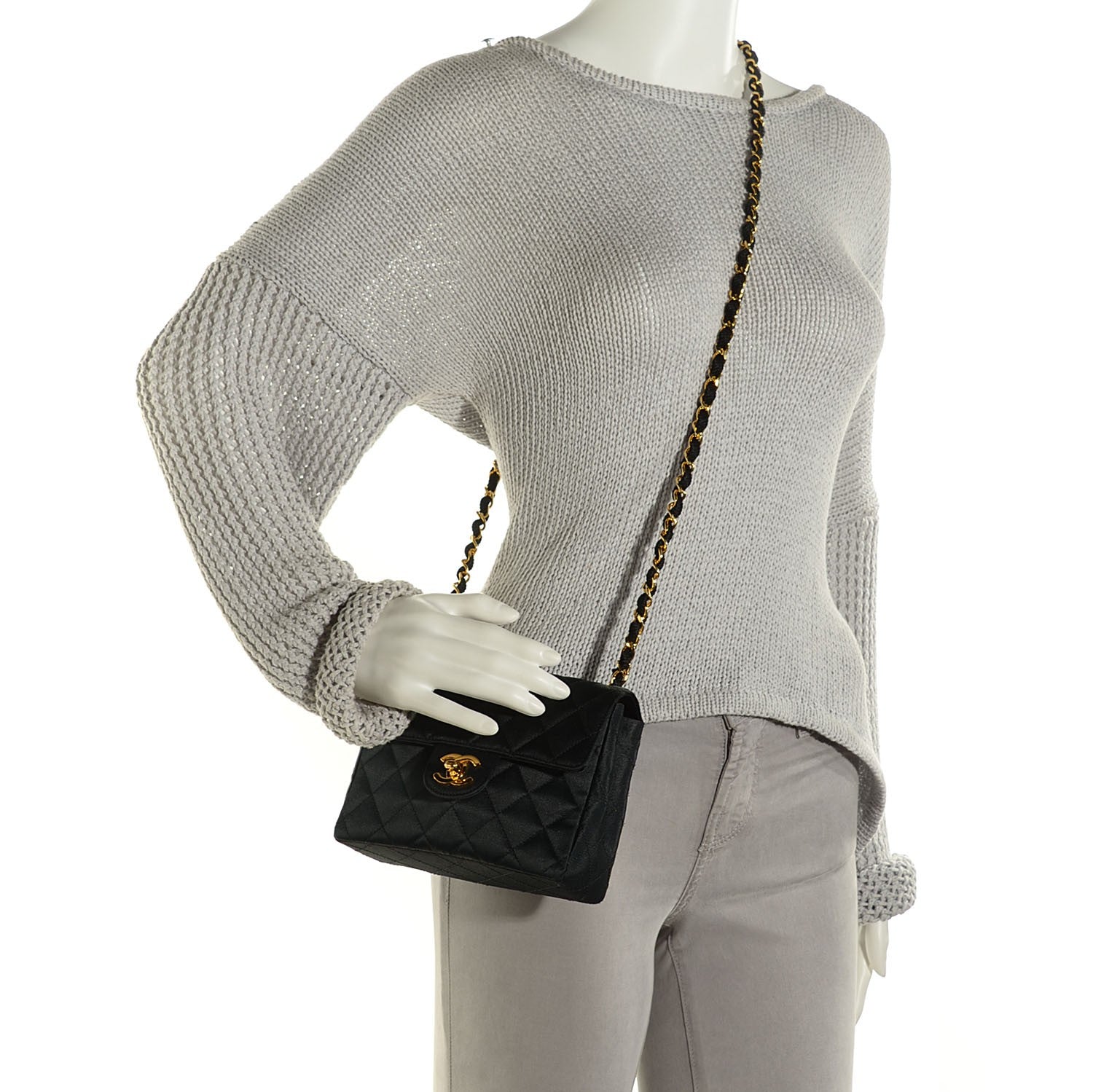 Chanel Quilted Satin Mini Square Flap Black 2 of 8