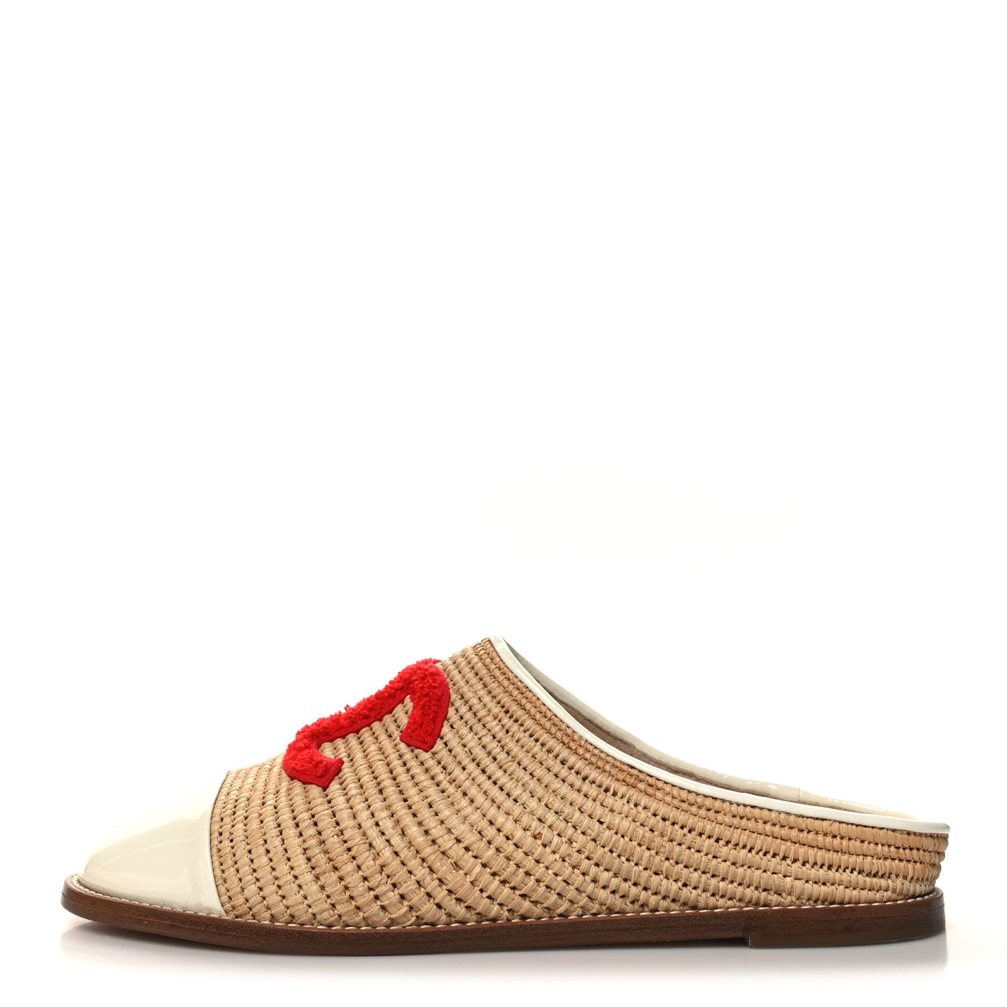 Raffia Patent Calfskin CC Espadrilles 40 Beige White Red