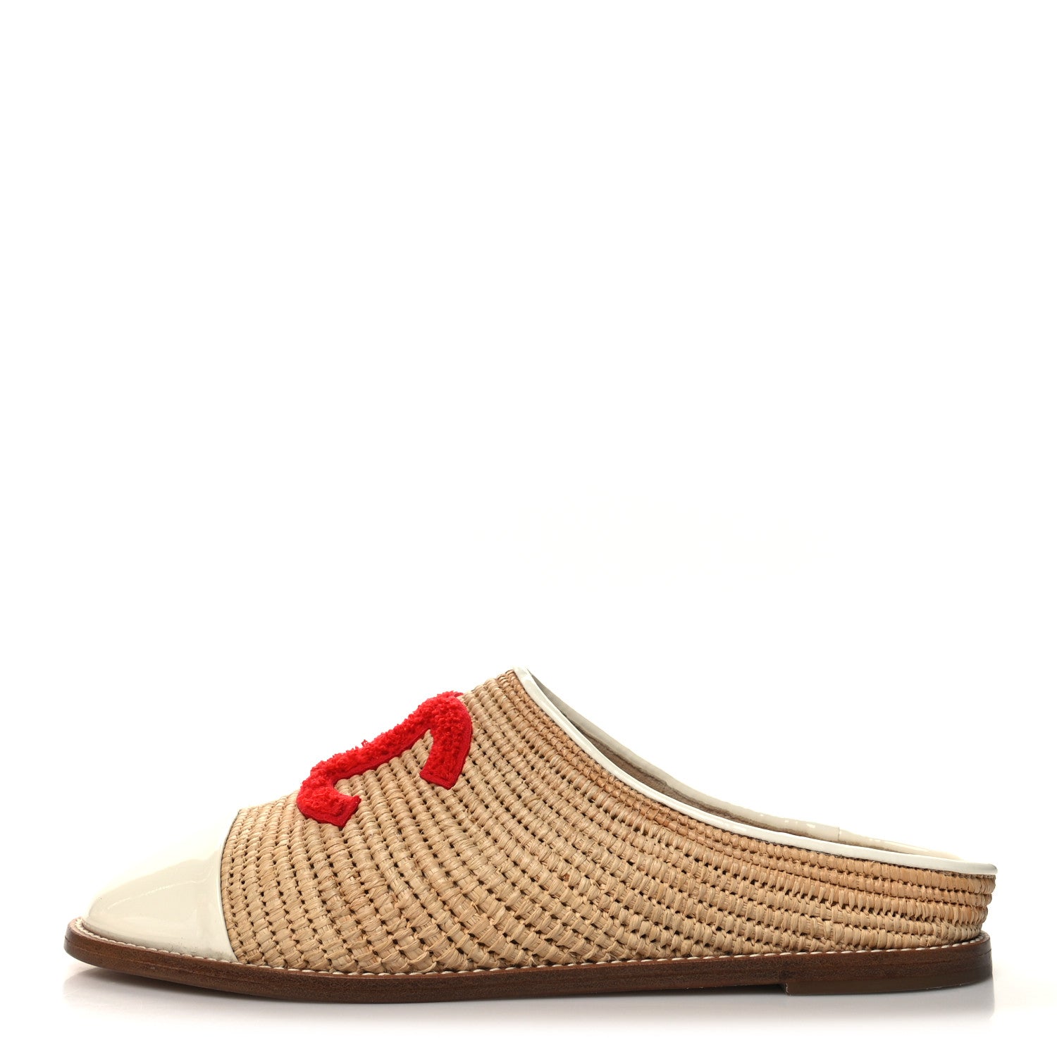Chanel Raffia Patent Calfskin CC Espadrilles 40 Beige White Red 1 of 8