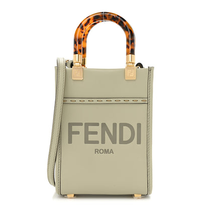 Fendi Vitello King Plexiglass Logo Embossed Mini Fendi Sunshine Shopper Tote Green Tea 1 of 8