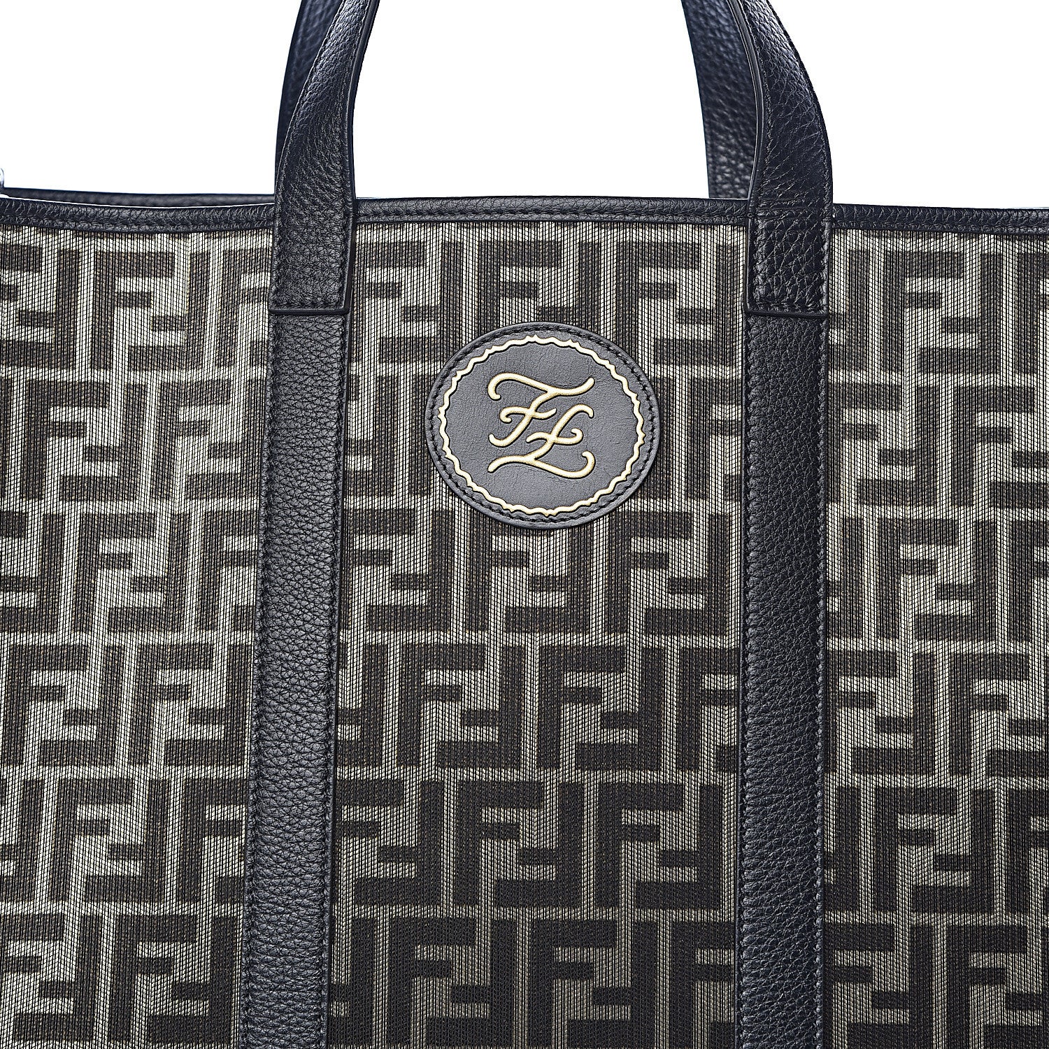Fendi Fabric Jacquard Cuoio Roma FF Metallic Thread Karligraphy Tote Gold Black 10 of 10